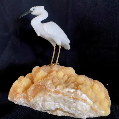 Hand Carved Heron Statue