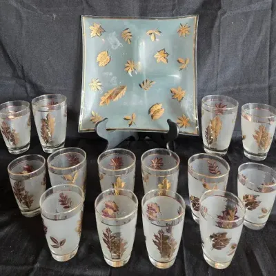 Mid-Century Libbey "Golden Foliage" Glassware
