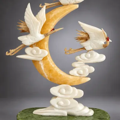 Hand Carved Crane Statue 