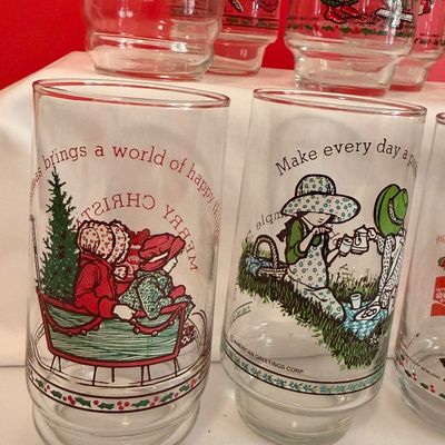 Vintage Holly Hobbie Coca-Cola Holiday Glass Tumblers Collection - Set of 11