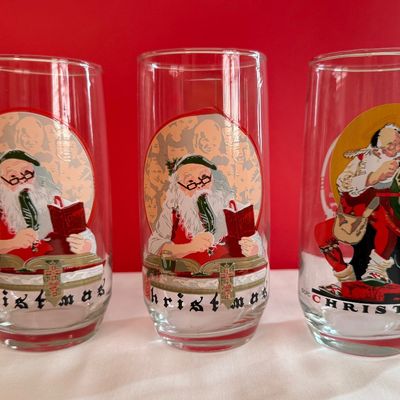 Vintage Coca-Cola Norman Rockwell Christmas Glasses - Set of 6