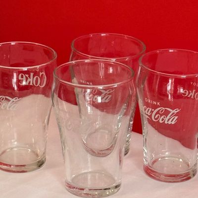 Set of 4 Vintage Coca-Cola Clear Glass Bell Drinking Glasses, mini size