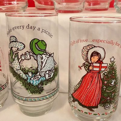 Vintage Holly Hobbie Coca-Cola Holiday Glass Tumblers Collection - Set of 11
