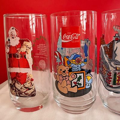 Vintage Coca-Cola Christmas Holiday Tumbler Glassware Collection - 8 tumblers