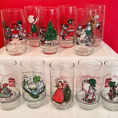 Vintage Holly Hobbie Coca-Cola Holiday Glass Tumblers Collection - Set of 11