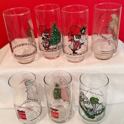 Vintage Holly Hobbie Coca-Cola Holiday Glass Tumblers Collection - Set of 11