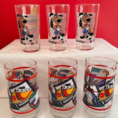 Set of 6 Vintage Coca-Cola Drinking Glasses - FIFA 1994 World Cup & Active Polar Bears