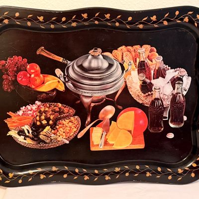 Vintage Coca-Cola Metal Serving Tray with Food Spread Motif