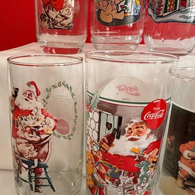 Vintage Coca-Cola Christmas Holiday Tumbler Glassware Collection - 8 tumblers