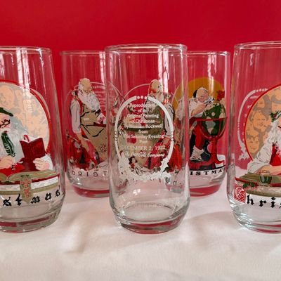 Vintage Coca-Cola Norman Rockwell Christmas Glasses - Set of 6