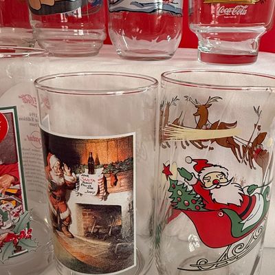 Vintage Coca-Cola Christmas Holiday Tumbler Glassware Collection - 8 tumblers