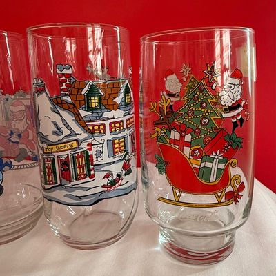 Vintage Coca-Cola Christmas Holiday Tumbler Glassware Collection - 8 tumblers