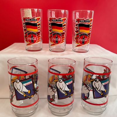 Set of 6 Vintage Coca-Cola Drinking Glasses - FIFA 1994 World Cup & Active Polar Bears