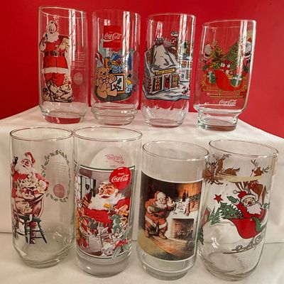 Vintage Coca-Cola Christmas Holiday Tumbler Glassware Collection - 8 tumblers