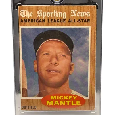 Sale Photo Thumbnail #68: 1962 Topps Mickey Mantle All-Star baseball card (#471) housed in a protective magnetic hard case.