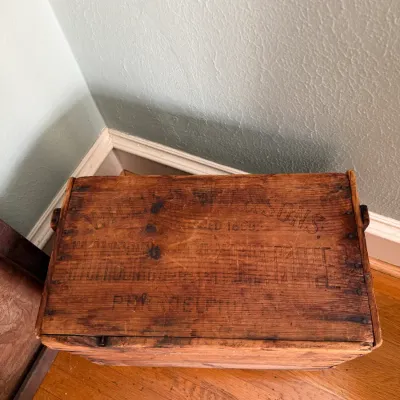 Sale Photo Thumbnail #138: Antique wooden shipping crate featuring stenciled branding from Henry Disston & Sons, Philadelphia, showing age-appropriate wear and patina.