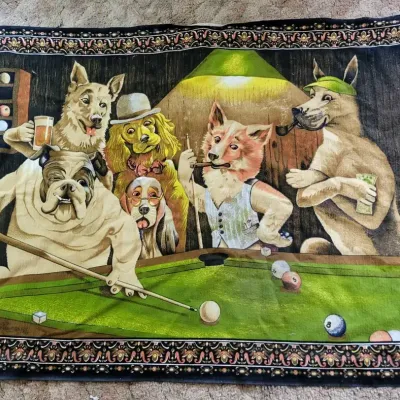 Vintage "Dogs Playing Billiards" Wall Hanging (G1)