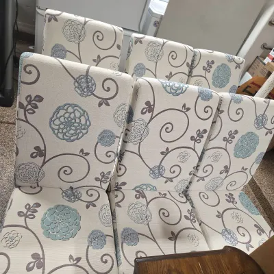 Noble House Pertica White and Blue Floral Fabric Dining Chairs - Armless, 6