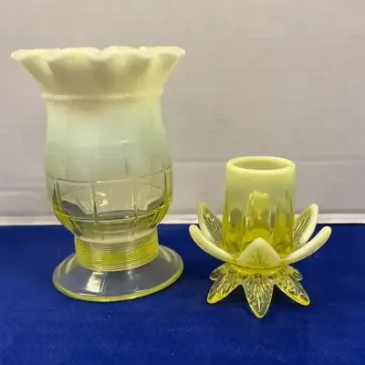 VTG Canary Yellow Vaseline / Uranium Glass Decor - Vase, Candlestick Holder