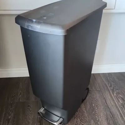 Simple Human Rolling Pet Proof Trash Can, Brown Plastic, Step Open