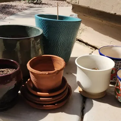 7 Ceramic Planters - Various Sizes, Teal Blues, Green, White, Terra Cotta, Talavera