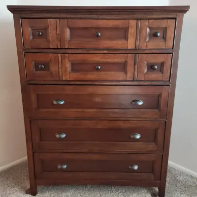 5-Drawer Chest Of Drawers - Medium Wood, Easy Open/Close, Soft Close, Metal Pulls, 54" H X 42" W 