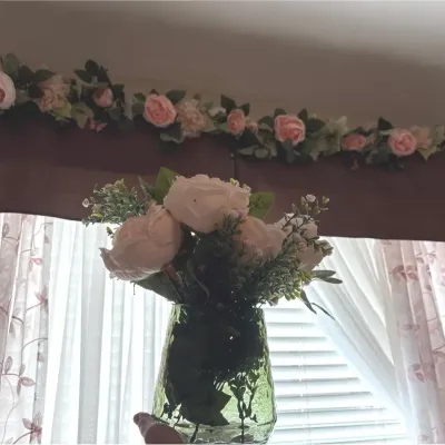 Blush Pink Faux Floral Decor Set - Garland & Matching Vase Arrangement, Butterfy Charms