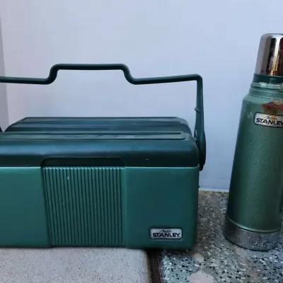 Vintage Stanley Cooler & Thermos Bottle - Green Cooler With Handle, Green Bottle, Some Rust