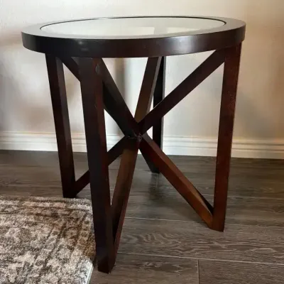 Glass Circle Coffee Table - Geometric Modern Style With Glass Top, 22x22x23”