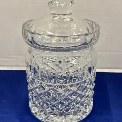 Waterford Crystal "Glandore" Clear Glass Crystal Jar With Lid - Biscuit Barrel, Signature Diamond