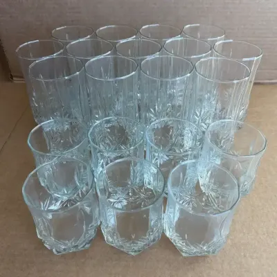 Crystal Glassware Set - 20-Piece Cut Crystal Drinking Glasses, Highball Tumblers & Rocks Glasses