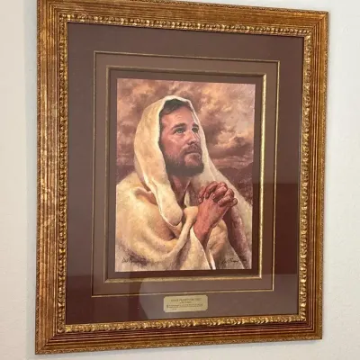 Del Parson I Have Prayed For Thee Framed Art - Signed, 190/300, Religious, Jesus, Gold Frame