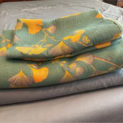 Bed Linens - Queen, Ginkgo Leaf Reversible Quilt & Sham Set, Gray Sheet Set