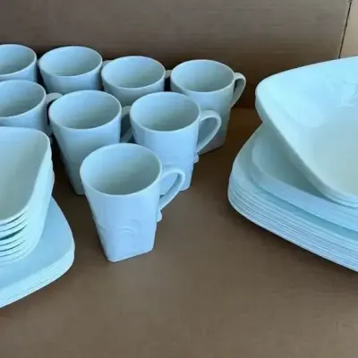Corelle Boutique Cherish Dinnerware Set - 43-Pc White Embossed Floral Square Plates, Bowls & Porcela