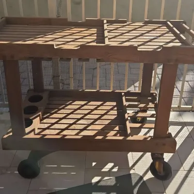 Wooded Outdoor Serving Cart - Teakwood, Bottle Holders, Wine Glass Storage