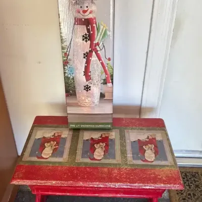 Christmas Decor - Santa Bench, Kirkland Pre Lit Snowman Hurricane