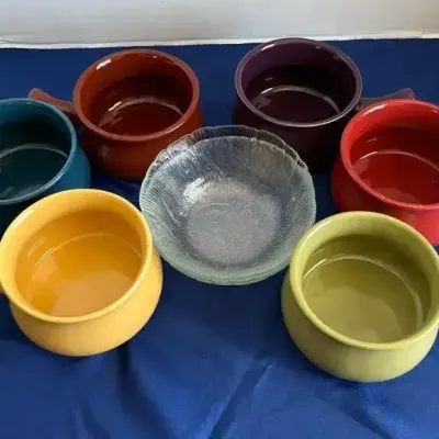 Colorful Ceramic Soup Crocks - Set of 6 Handled Bowls, French Onion Soup Chili Pot Pie Bowls, 3Glass
