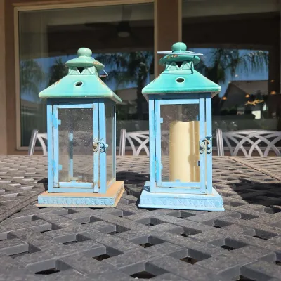 Decorative Turquoise & Blue Candle Lanterns - Metal, Glass
