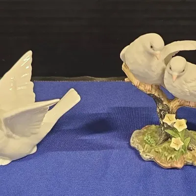 VTG Figurines - "Wings of Love" Porcelain Dove By Maruri USA & White Ceramic Sparrow