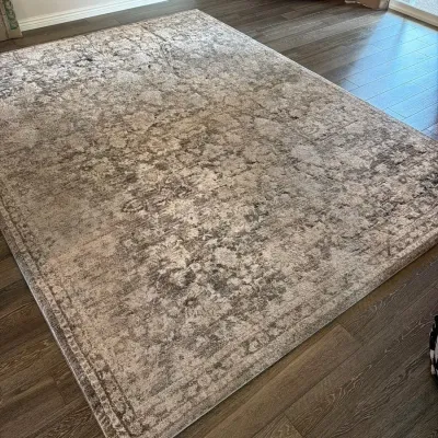 Large Distressed Area Rug - Beige Gray Neutral Vintage Traditional Living Room Carpet 94x123”
