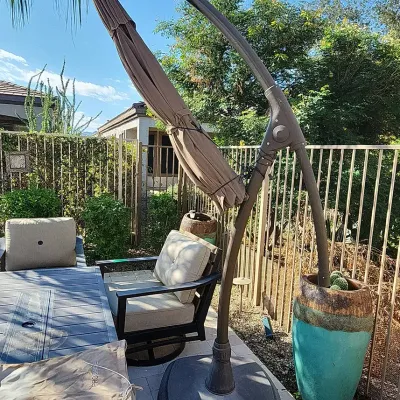 Proshade 9-10 Ft Bronze/Tan Cantilever Patio Umbrella With Storage Bag, Rotates On Base, Adjustable 