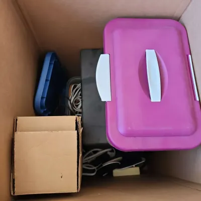 Mystery Garage Box - Electrical Supplies, Cords, Full Storage Box, Sterilite Container 