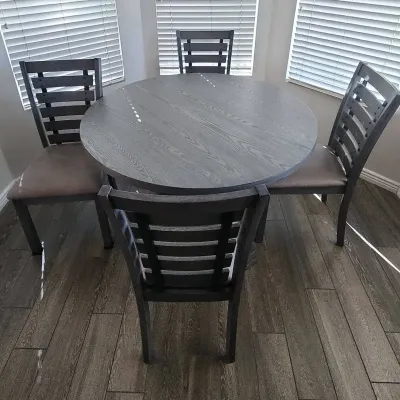 Round Kitchen Table & 4 Chairs - Leather Look Brown Padded Chairs, 48" Round Table X 30" H, Cover