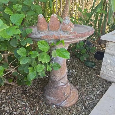 Concrete Birdbath - Three Sculpted Birds Perched