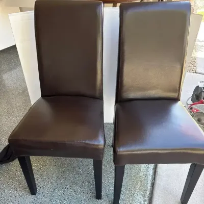 2 Dark Brown Faux-Leather Dining Chairs - Armless
