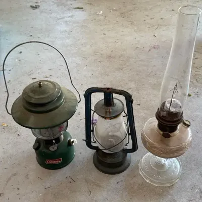 3 Vintage Lanterns - Coleman, Dietz Monarch & Aladdin Oil Lamp