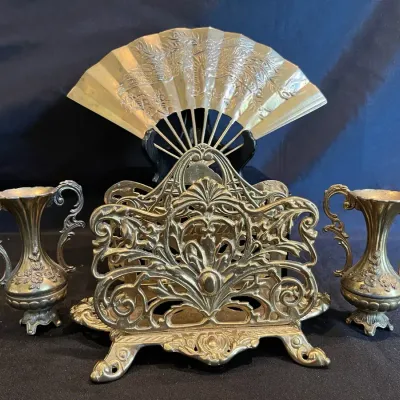 Brass Decorative Collection - Italian Vases, Dragon Fan & Letter Holder