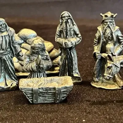 Vintage Mini Pewter Nativity Set