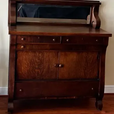 Vintage Wooden Buffet With Mirror 