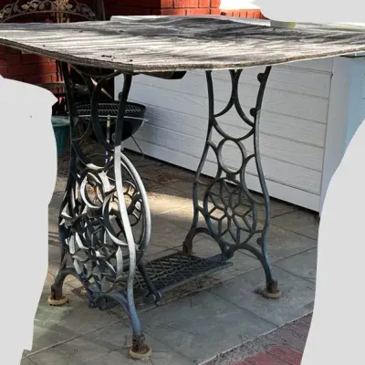 Patio Table- Repurposed Sewing Machine Base With Plywood Top